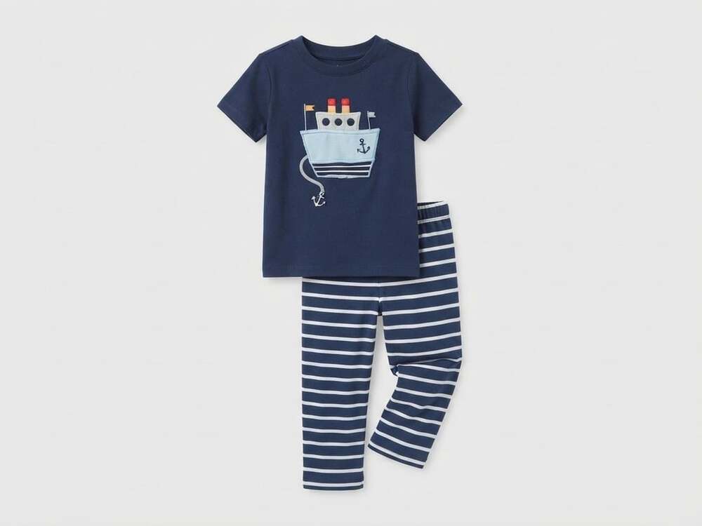 First Impressions Toddler Boy Navy Blue Steamboat Tee Striped Pants Set Size 4T